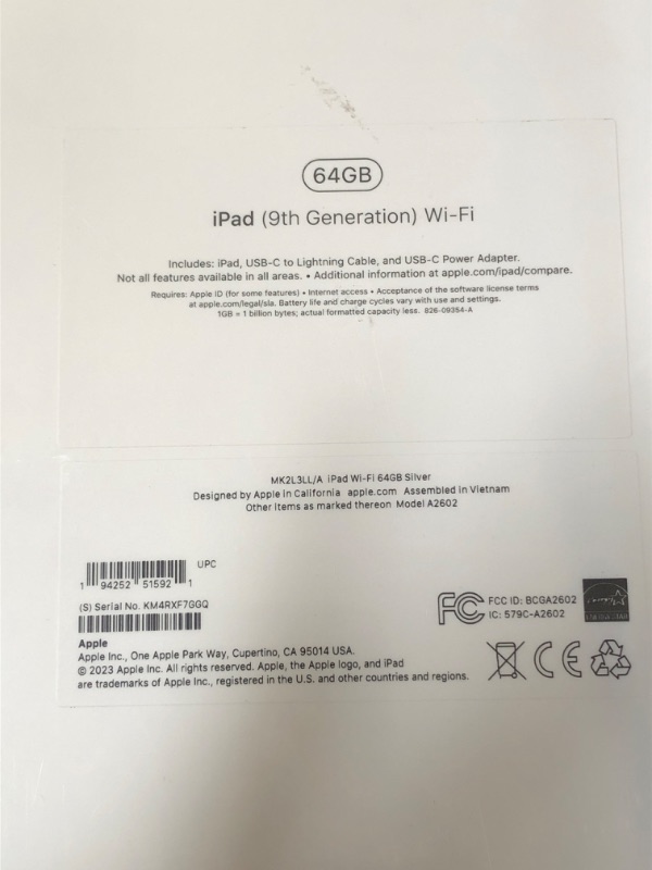 Photo 5 of Apple iPad (9th Generation): with A13 Bionic chip, 10.2-inch Retina Display, 64GB, Wi-Fi, 12MP front/8MP Back Camera, Touch ID, All-Day Battery Life – Silver
(FACTORY SEALED)