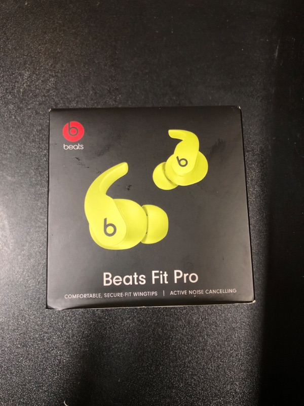 Photo 2 of  Beats Fit Pro - True Wireless Noise-Cancelling Earbuds - Volt Yellow
(FACTORY SEALED) (MINOR DAMAGE TO BOX BUT NEW)
