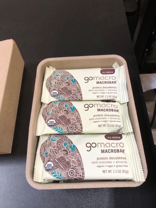 Photo 3 of GoMacro MacroBar Organic Vegan Protein Bars - Dark Chocolate + Almonds (2.3 Ounce Bars, 12 Count)
 EXP AUG 21 2023