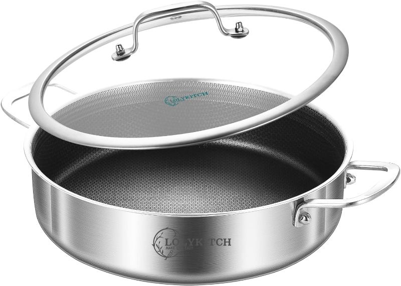 Photo 1 of LOLYKITCH Tri-Ply Stainless Steel 10 Inch Non-stick Deep Frying Pan with Lid,Chef's Pan,Induction Cooking Pan, Sauté Pan with Lid, Heavy Duty and Oven Safe.

