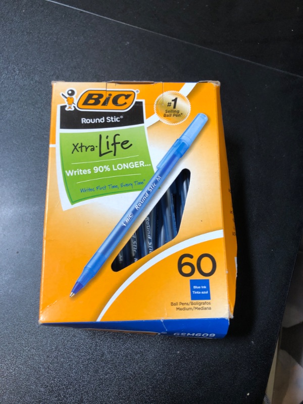 Photo 2 of BIC Round Stic Xtra Life Ball Pen, Medium Point (1.0mm) -- Box of 60 Blue Pens