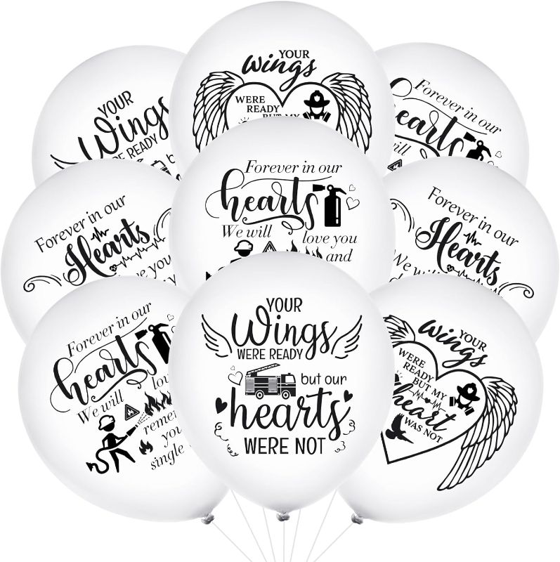 Photo 1 of 60 Pcs 12inch White Memorial Balloons To Release In Sky Funeral Balloons Latex Funeral Balloons With 3 Roll Ribbon(10m) For Firemen Funeral Anniversary...
