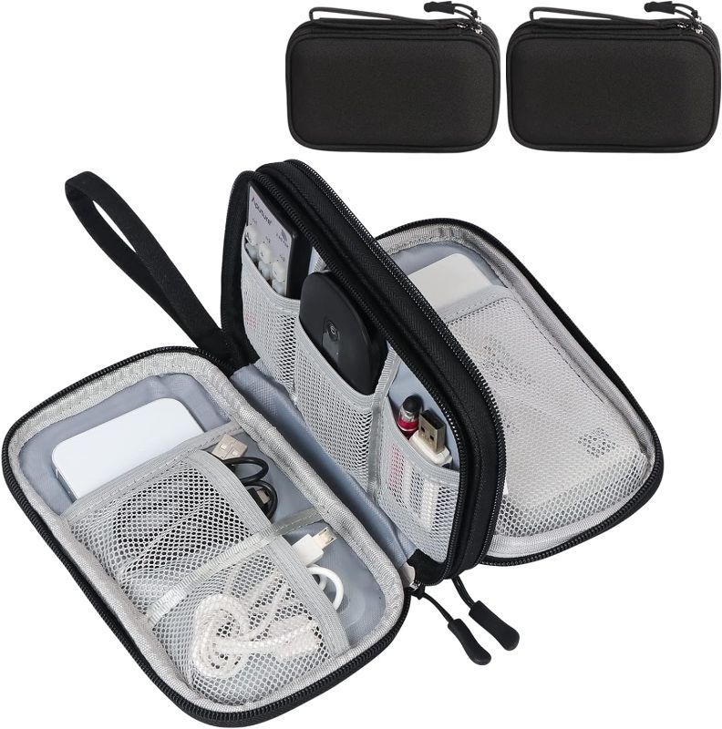 Photo 1 of FYY Electronic Organizer, [2 PCs]Travel Cable Organizer Bag Electronic Accessories Carry Case Portable Waterproof Double Layers Storage Bag for Cable, Charger, Phone, Earphone, Medium Size-Black+Black
