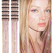 Photo 1 of 12Pcs Clip in Hair Tinsel Kit, 20.5 Inch Galaxy Glitter Heat Resistant Hair Tinsel Extensions Fairy Hair with Clips on, Sparkle Strands Festival Gift Party...
