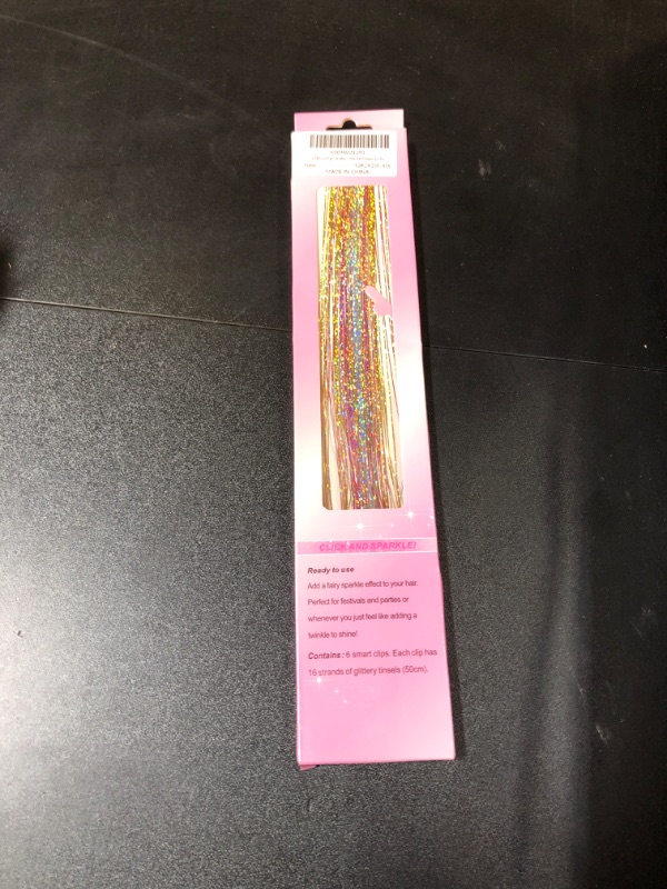 Photo 2 of 12Pcs Clip in Hair Tinsel Kit, 20.5 Inch Galaxy Glitter Heat Resistant Hair Tinsel Extensions Fairy Hair with Clips on, Sparkle Strands Festival Gift Party...
