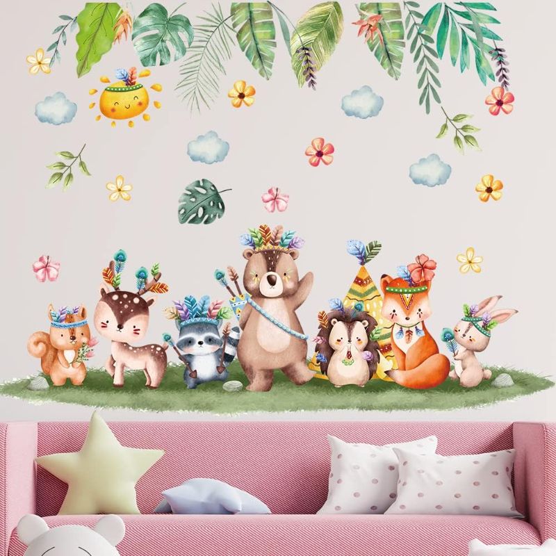 Photo 1 of Adorable Cartoon Animal Wall Decals - Nursery, Kids Bedroom, Game Room Decor - Creative Wall Decoration for Living Room, Bedroom, Classroom or Birthday Party
