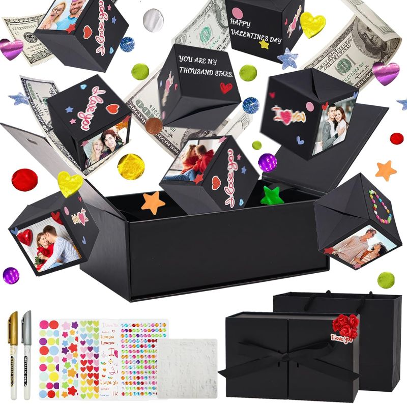 Photo 1 of Surprise Gift Box Explosion for Money, DIY Unique Folding Bouncing Box with Stickers, Cash Explosion Luxury Gift Box for Birthday Anniversary Valentine Proposal (8 Bounces)
