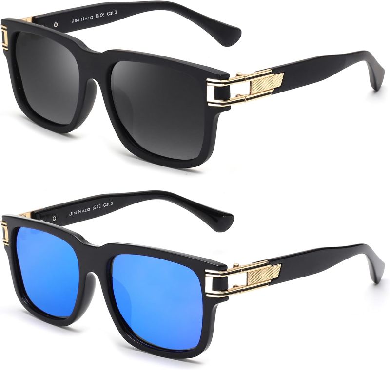 Photo 1 of JIM HALO 2 Pack Retro Polarized Sunglasses Men Women Flat Top Square Driving Glasses
