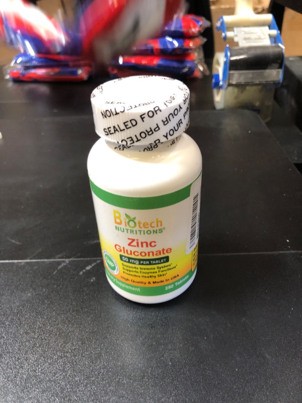 Photo 2 of Biotech Nutritions Zinc Gluconate 50 mg 250 Tablets Made in USA Vegetarian/Vegan Zinc Gluconate EXP 06/2024