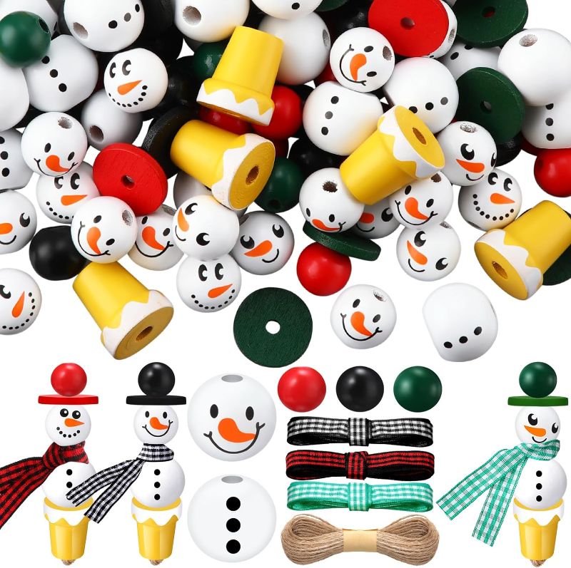 Photo 1 of Huwena 255 Pcs Christmas Snowman Wooden Bead Ice Cream Snowman Wood Beads Wooden Beads Crafts Christmas Crafts for Adults Kids Christmas Beads DIY Christmas Ornaments with Twine Scarf (Pure,Cute)
