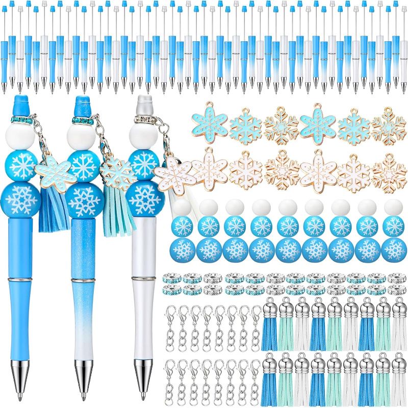 Photo 1 of Cholemy 60 Sets Christmas Beadable Pen Beaded Pens Plastic Ballpoint Pens Beadable Pens Bulk DIY Pens Making Kit Christmas Beads for Crafts DIY Bead Pen for Office School DIY (Elegant Style)
