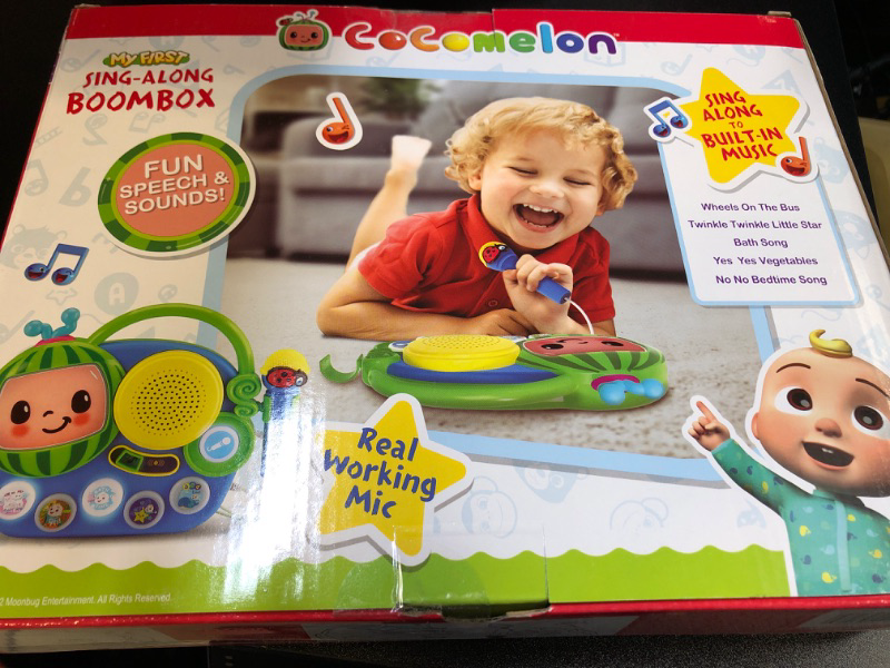 Photo 2 of eKids Auxiliary Cocomelon Toy Singalong Boombox with Microphone for Toddlers, Built-in Music and Flashing Lights, Fans of Cocomelon Gifts