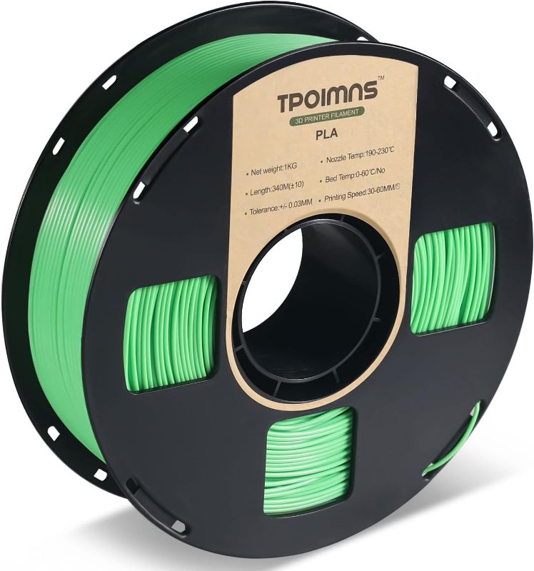 Photo 1 of TPOIMNS PLA Filament 1.75mm, Green PLA 3D Printer Filament, 1kg Spool (2.2lbs), Dimensional Accuracy +/- 0.03mm, Used by Most FDM 3D Printer
