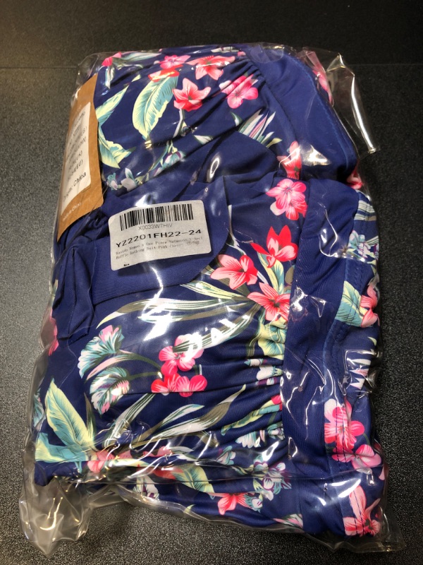 Photo 2 of wantdo Women's One Piece Plus Size Swimsuit Tummy Control Recycled Ruffle Swimdress Bathing Suit with Swim Shorts 22-24 Plus Pink Cherry