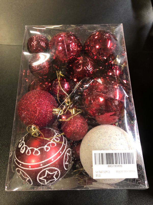 Photo 1 of 32PCS Christmas Ball Ornaments Shatterproof Large Christmas Ornaments Set Decorations for Xmas Tree Halloween Wreath Garland Decor Ornaments Wine Red