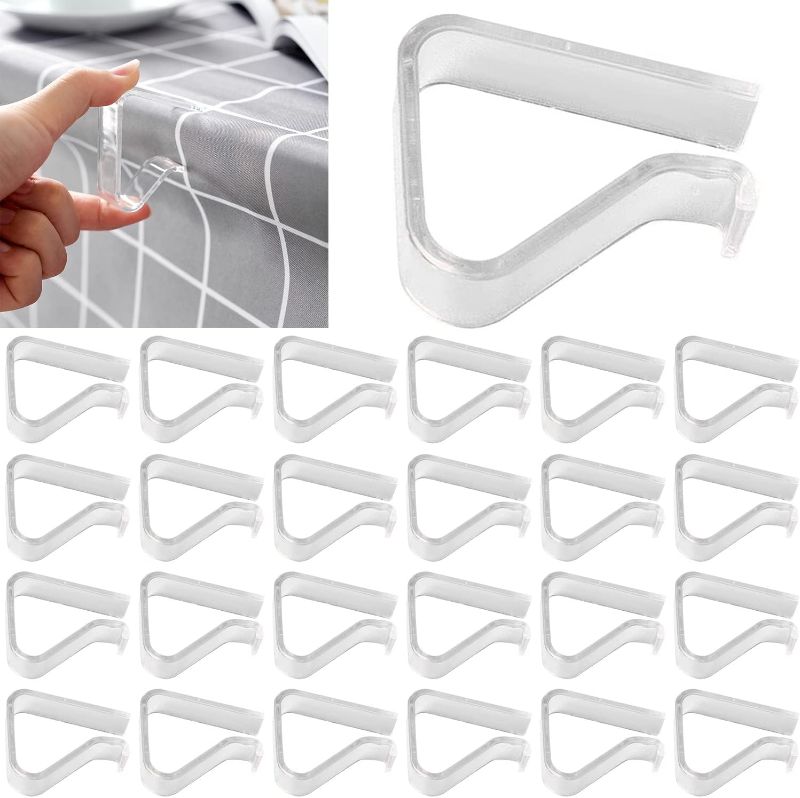 Photo 1 of 24 Pieces Transparent Clear Tablecloth Clips, Plastic Table Cloth Clips?Windproof Table Cover Holder Clamps?Table Cloth Holder for Christmas Home Wedding Party Indoor Outdoor Camping Picnic(24, Small)
