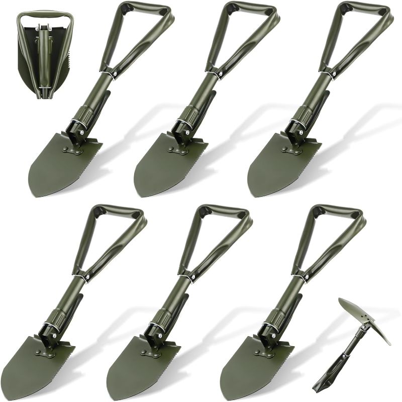 Photo 1 of WILLBOND 6 Pcs Folding Camping Shovel 19'' Small Camp Survival Shovel High Carbon Steel Portable Compact Mini Trenching Entrenching Tool for Military Outdoor Gardening Beach Hiking Emergency (Olive)
