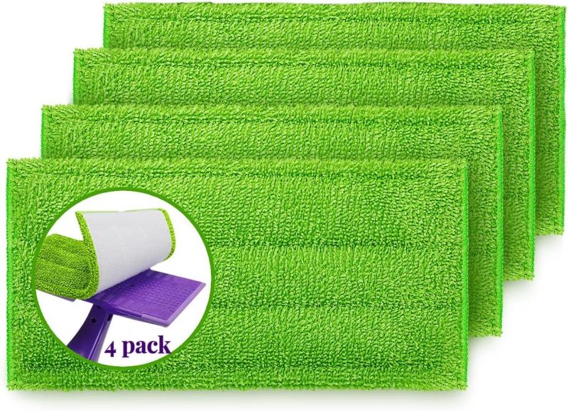 Photo 1 of 4 Pack Reusable Mop Pads Spray Mop Refill Pads Compatible for Swiffer Wet Jet Mop- Cleaning Floor Mops Head Pads Dry Wet Use for Swiffer 12" Wet Jet Pads Refill,Suitable for Swiffer Wet Pads Refill
