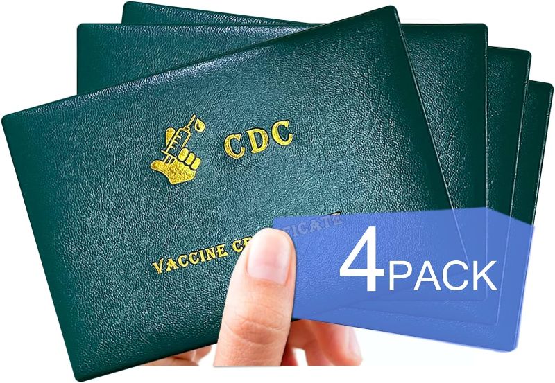 Photo 1 of 4 Packs Green Vaccine Card Holder to Store and Display Your CDC Vaccine Record Card, Roomy Vaccine Card Protector Holder All Standard Size 4x3 Immunization Card, Double Vaccine Protector Sleeve Inside
