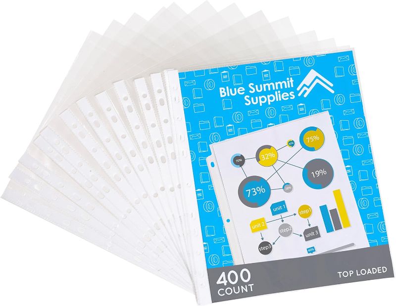 Photo 1 of 400 Sheet Protectors, 11 Hole Lightweight Binder Sleeves, Designed to Protect Frequently Used 8.5 x 11 Papers, Acid and PVC Free Page Protector, Clear Plastic Design, 9.25 x 11.25 Top Loaded, 400 ct
