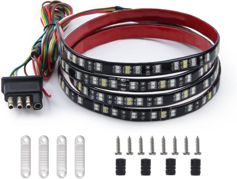 Photo 1 of HYB 60inch LED Tailgate Light Bar Double Row 256 LEDs Truck Tailgate Strip Light 4-Way Flat Connector Wire with Brake Reverse Running Turn Signal Strobe for Pickup Trailer Jeep
