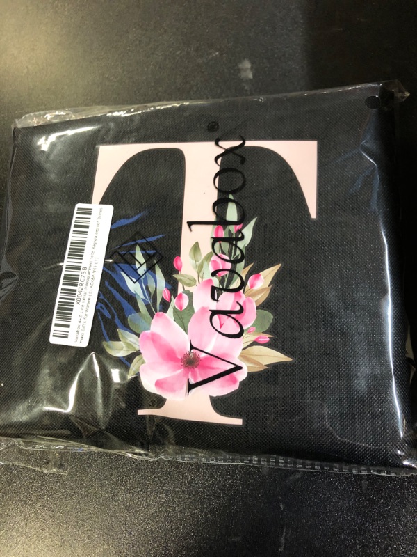 Photo 1 of Vavabox A-Z Cute Initial Monogrammed Tote Bag, Waterproof Bridesmaid Gifts for Women (BLACK&PINK)