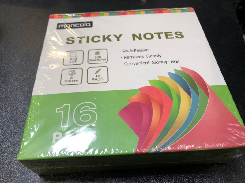 Photo 2 of Mancola Sticky Notes Post, 8 Colors Self Sticky Notes Pad Its 3X3 in,16 Pads Bright Post Stickies Colorful Big Square Sticky Notes for Office, Home, School, Meeting,100 Sheets/pad