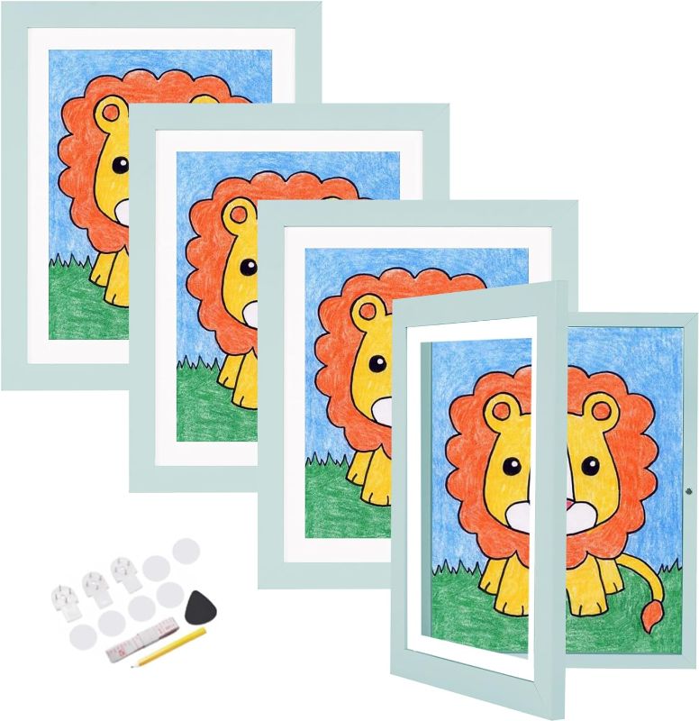 Photo 1 of Veelot 4PK Kids Art Frames 8.5x11 Front Opening Changeable Kids Artwork Frames Great for Kids Drawings Storage Frames Children Art Projects Schoolwork Crafts Hanging Art Wall Decor (Blue)
