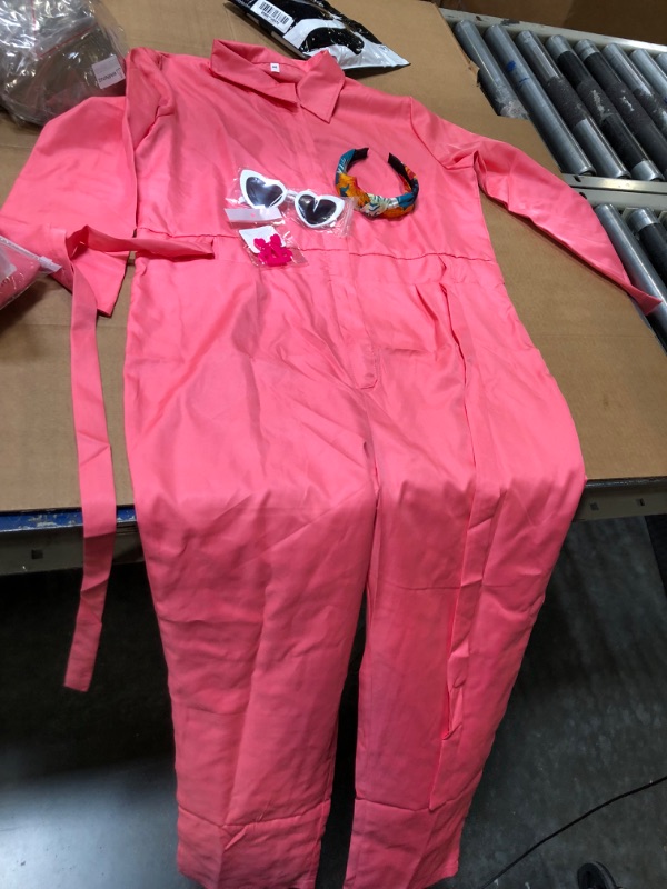 Photo 1 of CICOCI Adult Pink Jumpsuit Women Bachelorette Outfit Movie Costume Coverall Overalls Long Sleeves Halloween Cosplay Medium Pink