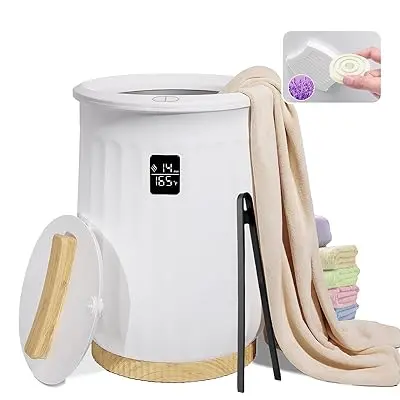 Photo 1 of RESIMPLE White Hot Towel Warmer Bucket Large Blanket Bucket Warmer with LCD Screen Aromatherapy Disc Holder for Home Bathroom Spa 4 Timer Settings Auto Off 20 L A-white With Handle