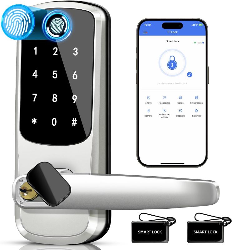 Photo 1 of ***REQUIRES RESET*** 
Keyless Entry Door Lock with Keypad - Fingerprint Door Lock - Door Handle Lock with Code - Smart Lock for Front Door - Electronic Digital Keypad Door Lock - Auto Lock & App Control
 
