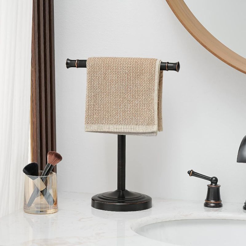 Photo 1 of 17 Inch Oil Rubbed Bronze Towel Stand Hand Towel Holder Bathroom Kitchen Vanity Countertop T-Shape Towel Rack Free Standing Stainless Steel Towel Bar Towel Ring