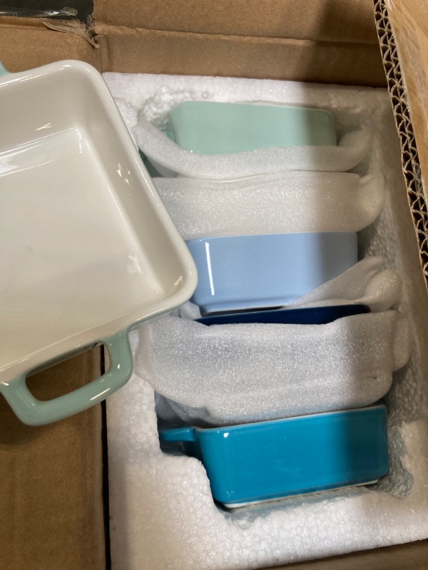 Photo 4 of ***DAMAGED***
LOVECASA 8 Oz Creme Brulee Ramekins, Oven Safe Ceramic Souffle Dishes Set, Square Small Baking Dish with Handles, 4 Inches Cute Ramekins for Baking, Set of 6, Blue
