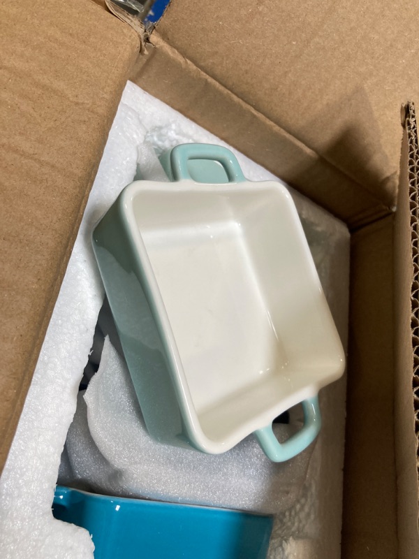 Photo 2 of ***DAMAGED***
LOVECASA 8 Oz Creme Brulee Ramekins, Oven Safe Ceramic Souffle Dishes Set, Square Small Baking Dish with Handles, 4 Inches Cute Ramekins for Baking, Set of 6, Blue
