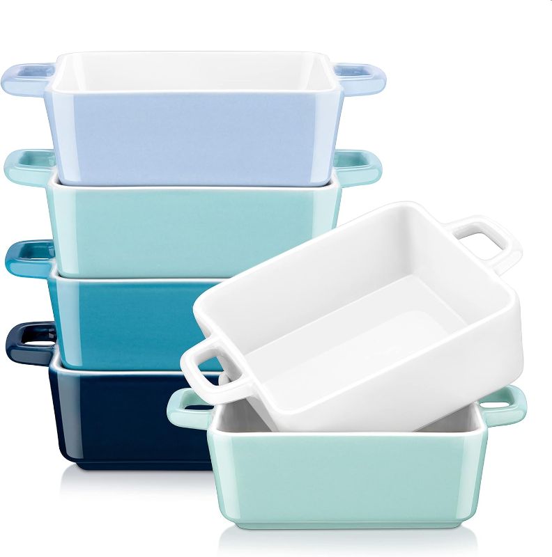 Photo 1 of ***DAMAGED***
LOVECASA 8 Oz Creme Brulee Ramekins, Oven Safe Ceramic Souffle Dishes Set, Square Small Baking Dish with Handles, 4 Inches Cute Ramekins for Baking, Set of 6, Blue
