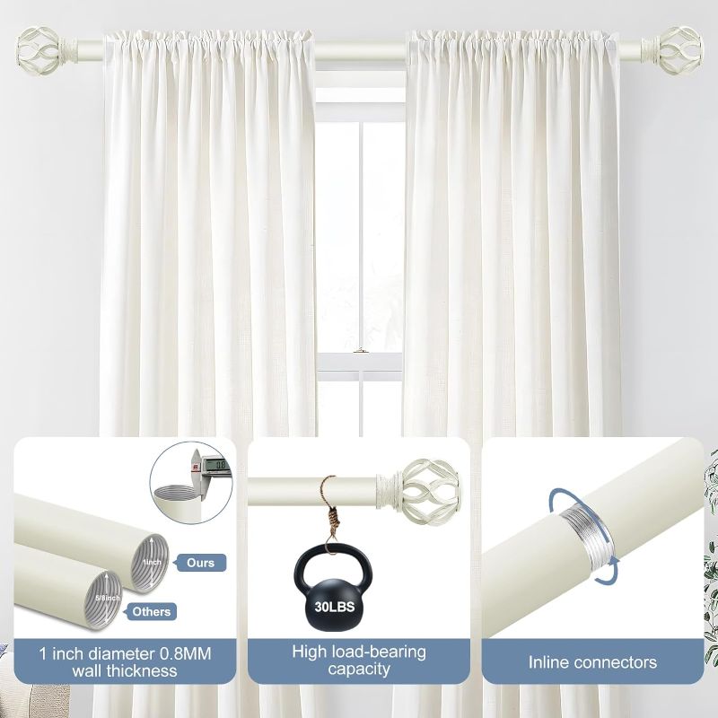 Photo 1 of **(**similar****White Curtain Rods for Windows 48 to 84 Inch(4-7Ft),1 Inch Adjustable Curtain Rod,Heavy Duty Curtain Rods,Decorative Twist Cage Finials Curtain Rod,Single Window Curtain Rods 36-88",Ivory White
