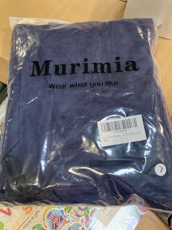 Photo 1 of Murimia Womens Dresses Summer Off The Shoulder Ruffle Floral Print Bodycon Midi Dress Large 02_navy Blue**factory sealed*