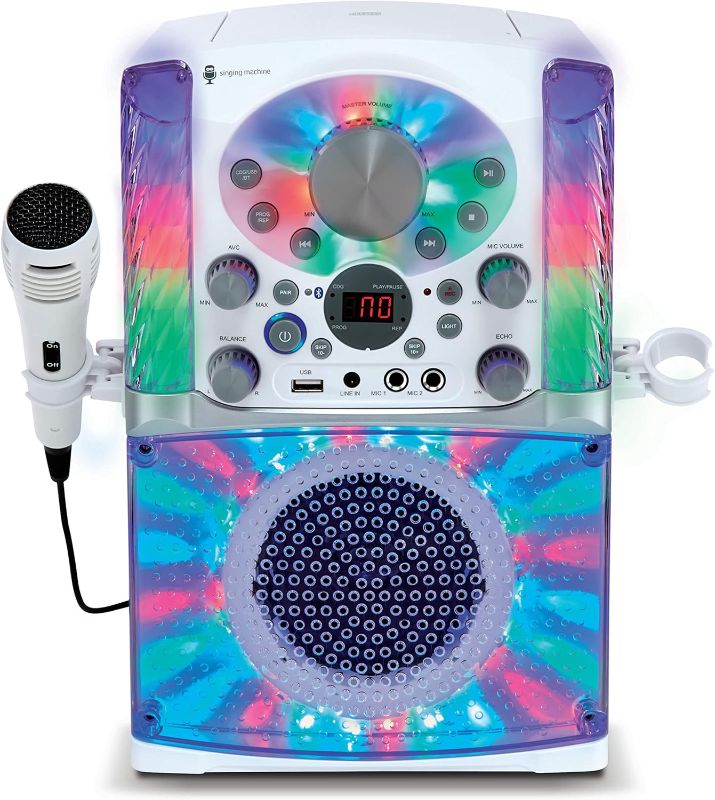 Photo 1 of Singing Machine SML625BTWD Karaoke Machine, Portable Bluetooth CD+G Karaoke System, White
