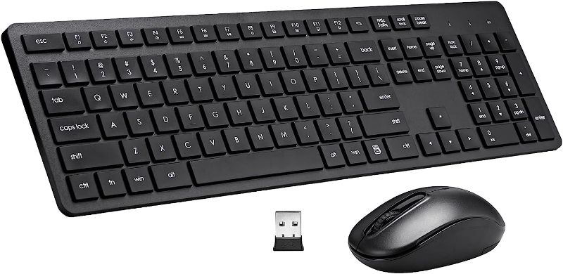 Photo 1 of Wireless Keyboard and Mouse Combo, 2.4G Silent Cordless Keyboard Mouse Combo for Windows Chrome Laptop Computer PC Desktop, 106 Keys Full Size with Number Pad, 1600 DPI Optical Mouse (Black)
