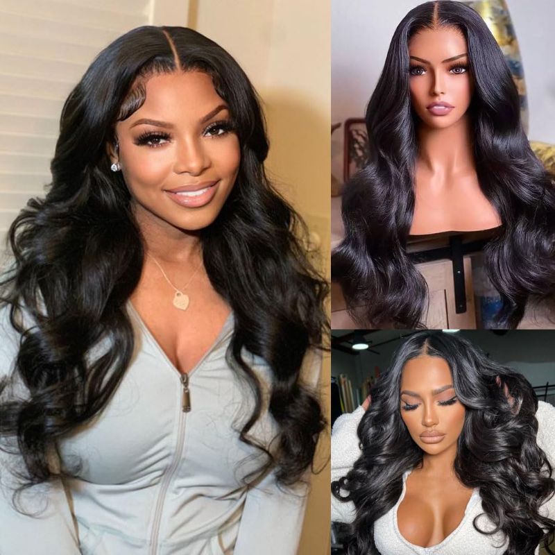 Photo 1 of 18 Inch 8x5 HD Lace Front Wigs Human Hair Wear and Go Glueless Wigs Human Hair Pre Plucked Pre Cut Lace Glueless Wigs for Women Upgraded No Glue Body Wave Lace Front Wigs Human Hair 180% Density
