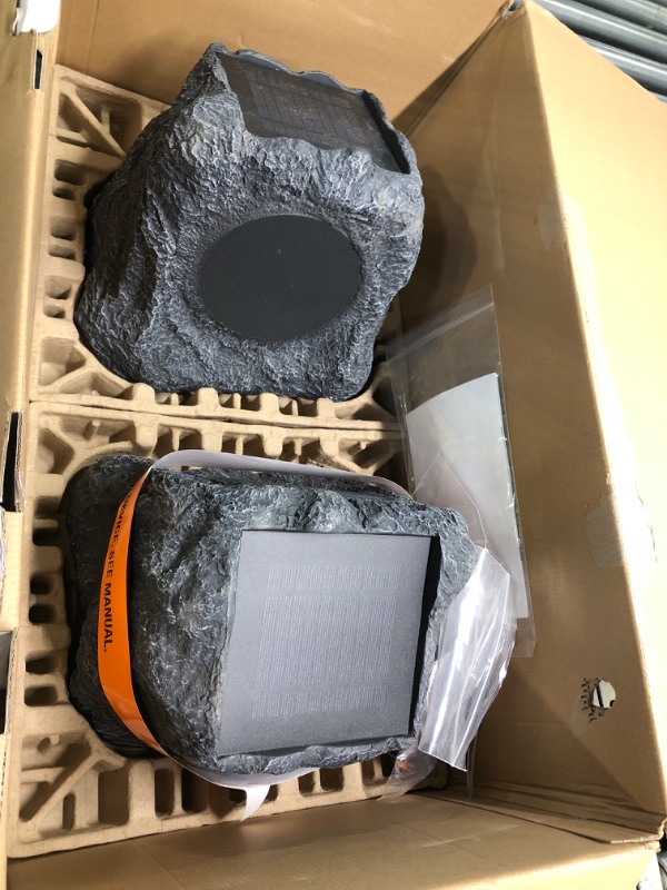 Photo 3 of Innovative Technology Outdoor Rock Speaker Pair - Wireless Bluetooth Speakers for Garden, Patio, Waterproof, Built for all Seasons & Solar Powered with Rechargeable Battery, Music Streaming - Charcoal