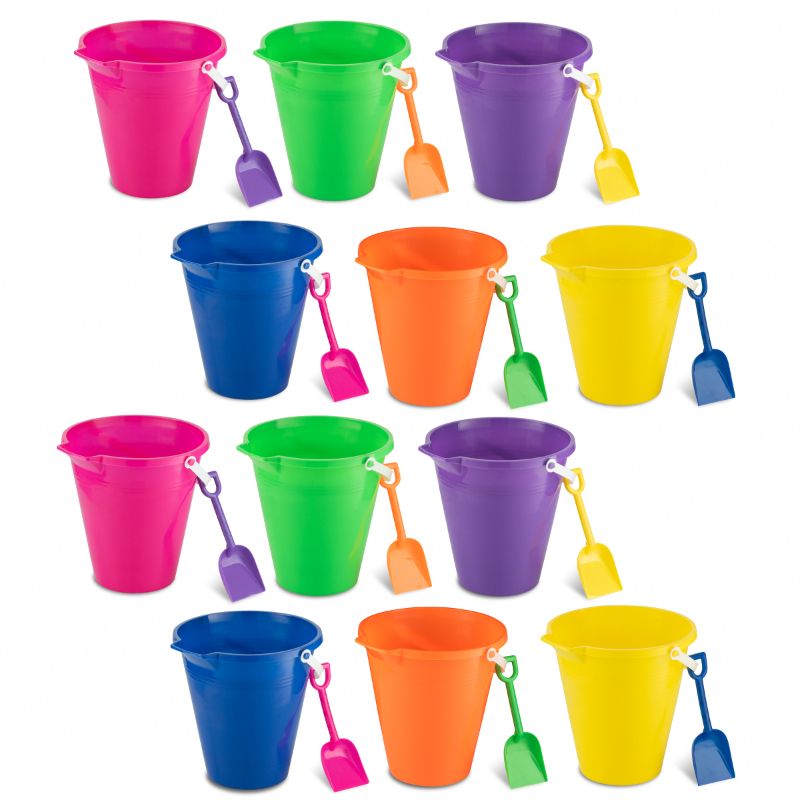 Photo 1 of 1 Dozen Beach Pails and Shovels - 5 Inch Assorted Colors 4E S Novelty
