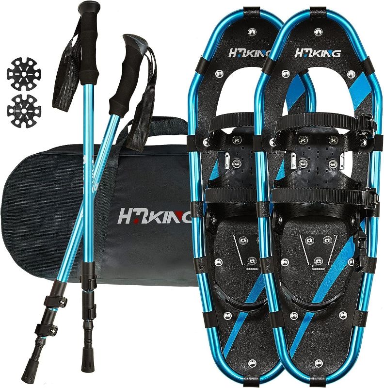 Photo 1 of 14/17/21/25/30 Inches Lightweight Snowshoes with Toe Box and Heel Lift, 3-in-1 Aluminum All-Terrain Snow shoes Kit with Adjustable Trekking Poles and Heavy-Duty Carrying Tote Bag for Women Men and Kid
