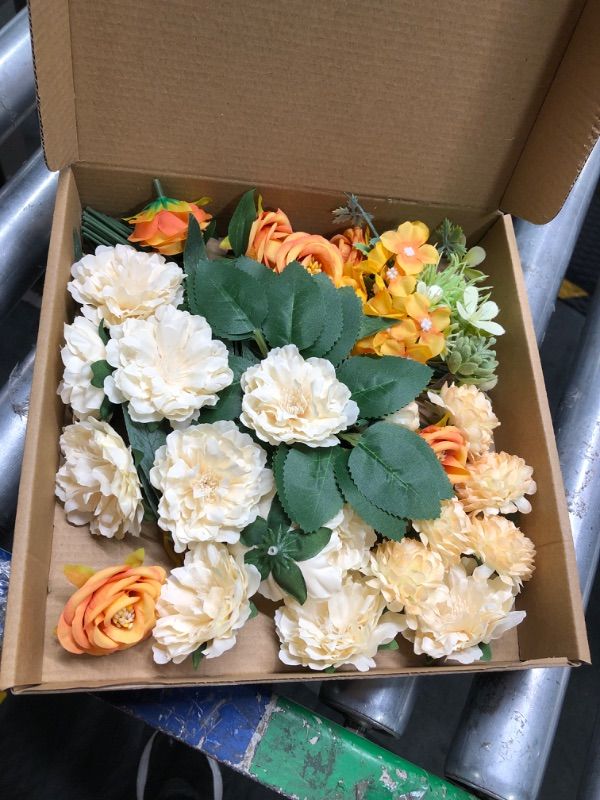 Photo 1 of Artificial Flowers Combo Orange Faux Flowers with Stems, Fake Silk Flowers for DIY Wedding Bouquets, Baby Shower Centerpieces, Bridal Floral Bouquet Filler, Home Decor White Orange