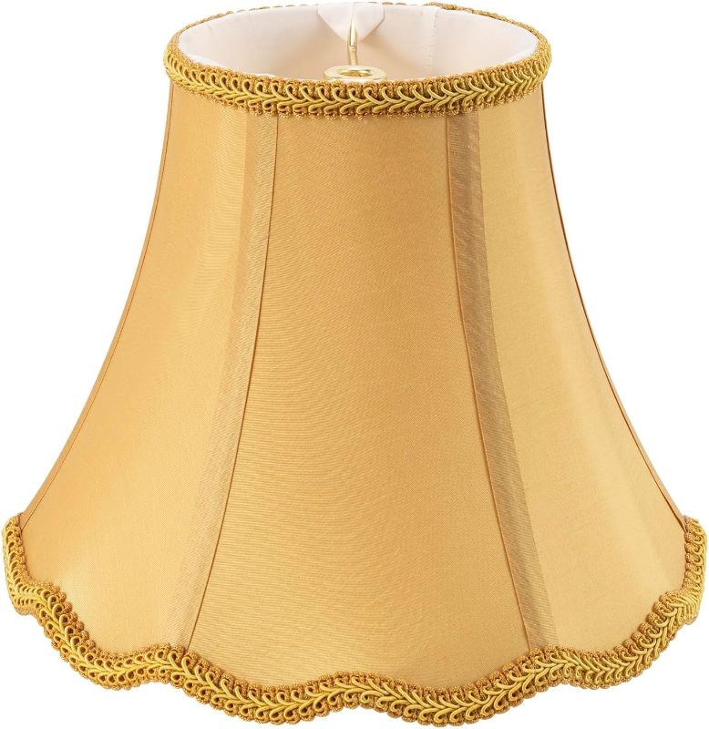 Photo 2 of Bell Lamp Shade, Saangseon Scalloped Gold Fabric Lampshade Replacement, Softback, 5'' Top x 10'' Bottom x 8.3'' Slant Height x 8'' Vertical Height, Brass Spider 5'' x 10'' x 8'' Gold ****USED*** 