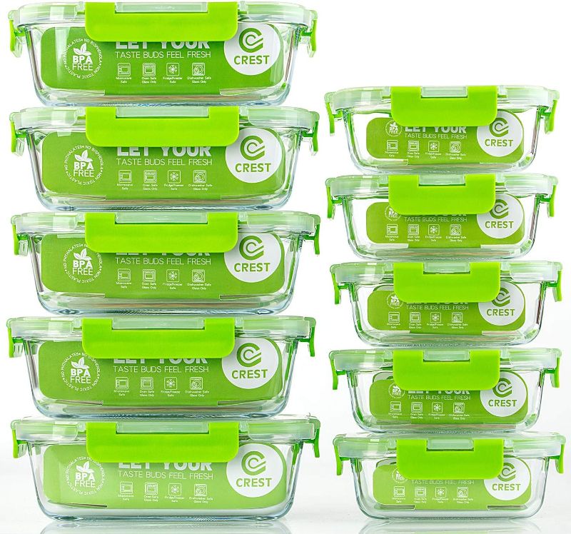 Photo 1 of C CREST Glass Containers for Food Storage with Lids, [10-Pack] Meal Prep Containers for Kitchen, Home Use, BPA Free
