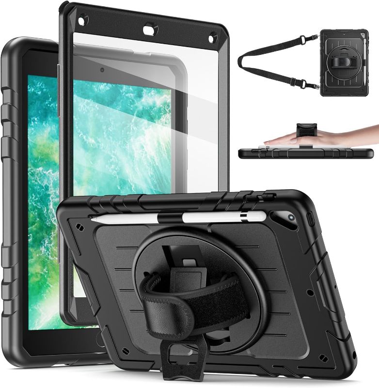Photo 1 of Case for iPad 6th/5th Generation Case 9.7'' with Screen Protector Pencil Holder [360 Rotating Hand Strap] &Stand, Drop-Proof Case for iPad 6th/5th/ Air 2/ Pro 9.7 (Black)
