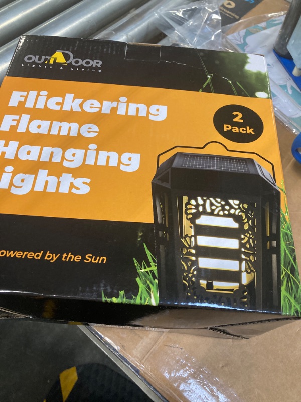 Photo 2 of 2 Pack Flickering Flame Solar Lights Outdoor - Solar Torch with Flickering Flame Waterproof- LED Solar Lanterns Outdoor Decorative - Flame Garden Solar Lanterns Outdoor Waterproof for Patio ***FACTORY SEALED***