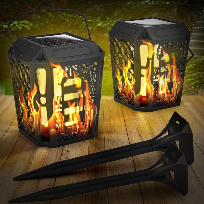 Photo 1 of 2 Pack Flickering Flame Solar Lights Outdoor - Solar Torch with Flickering Flame Waterproof- LED Solar Lanterns Outdoor Decorative - Flame Garden Solar Lanterns Outdoor Waterproof for Patio ***FACTORY SEALED***