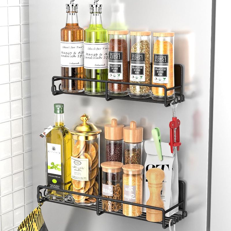 Photo 1 of 2 Pack Magnetic Spice Rack, Magnetic Shelf for Fridge, Hanging Magnetic Storage for Kitchen Organiser, Refrigerator Shelf Seasoning Organizer Metal Jar Holder
